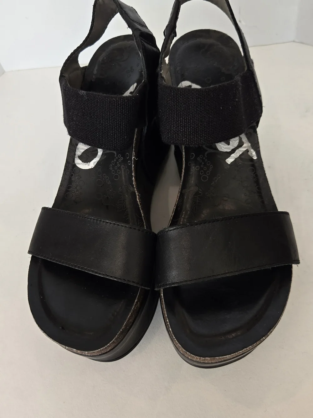 OTBT Black Platform Wedge Sandals with Elastic Ankle Strap